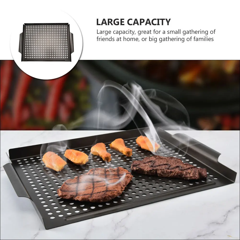 

Folding Non-Stick Grill Pan Bbq Tray Black Steel Easy Clean Perfect for Bbq Frying Roasting Large Capacity Compact