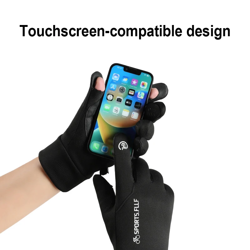 الشتاء قفازات ركوب الدراجات الرجال الوجه العلوي لمس الصوف المضادة للانزلاق دراجة نارية قفازات الرياضة في الهواء الطلق المشي لمسافات طويلة قفازات طارد المياه #6