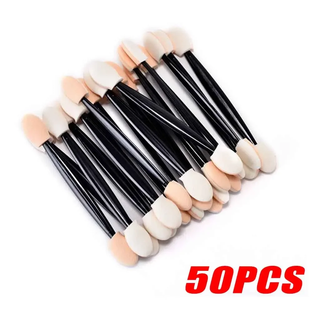 Cuttte 50/100 pièces applicateurs jetables d'éponge d'ombre à paupières double face avec récipient, pinceaux de fard à paupières de longueur applicateur de maquillage