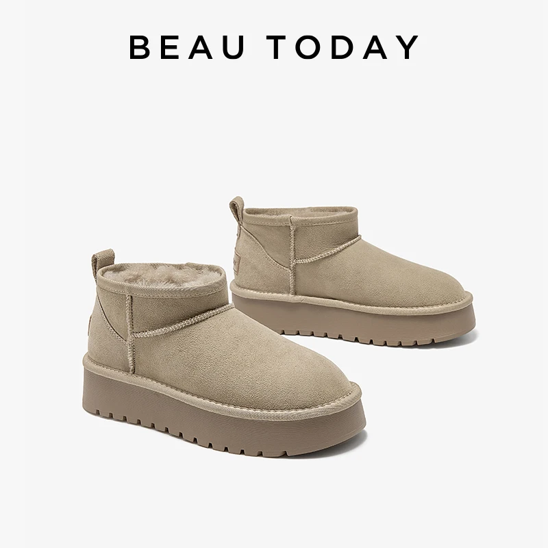 BEAUTODAY Ankle Snow Boots Women Kid Suede Platform Ultra Mini Round Toe Cozy Plush Casual Winter Shoes Female Handmade 08068