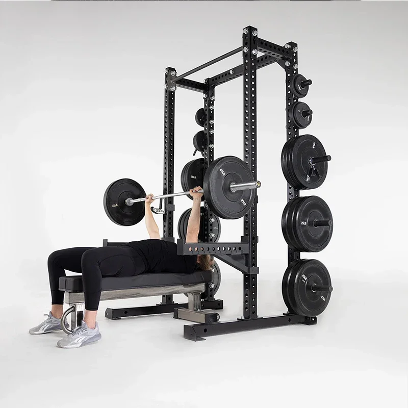 

-Classic Half Frame Adjustable Depth Full Function Squat Rack Fitness Equipment Smith Rack Barbell Piece Storage Rack