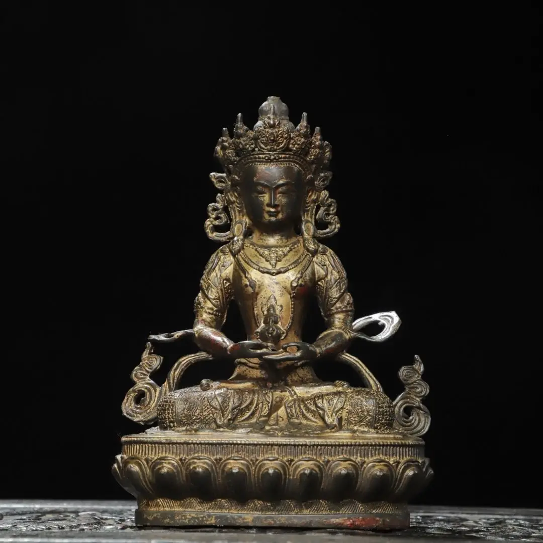 Copper, mud gold [Longevity Buddha] 20 cm high, 12 cm wide, 8 cm thick and weighs 0.9 kg