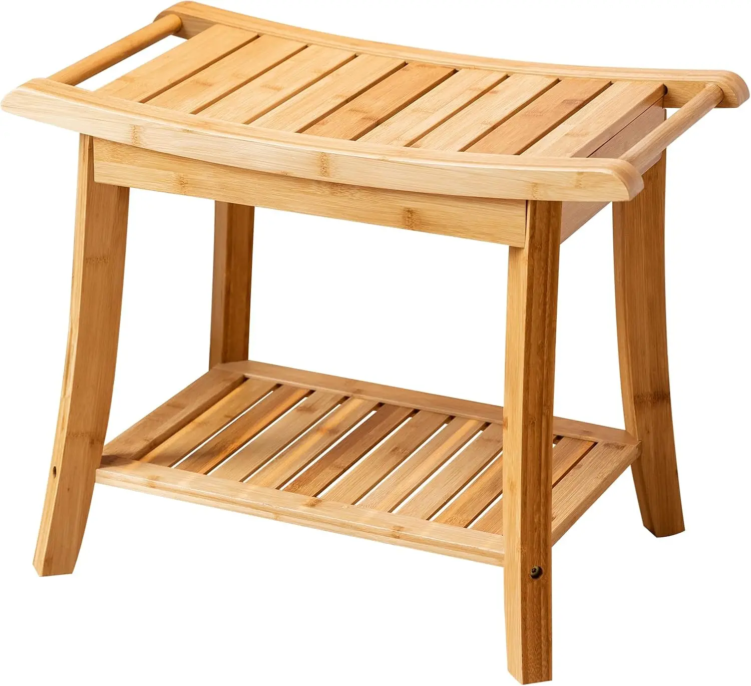 

Bamboo Shower Bench Stool with Storage Shelf Waterproof Shower Chair Spa Bath Seat Excellent for Indoor Use Natural