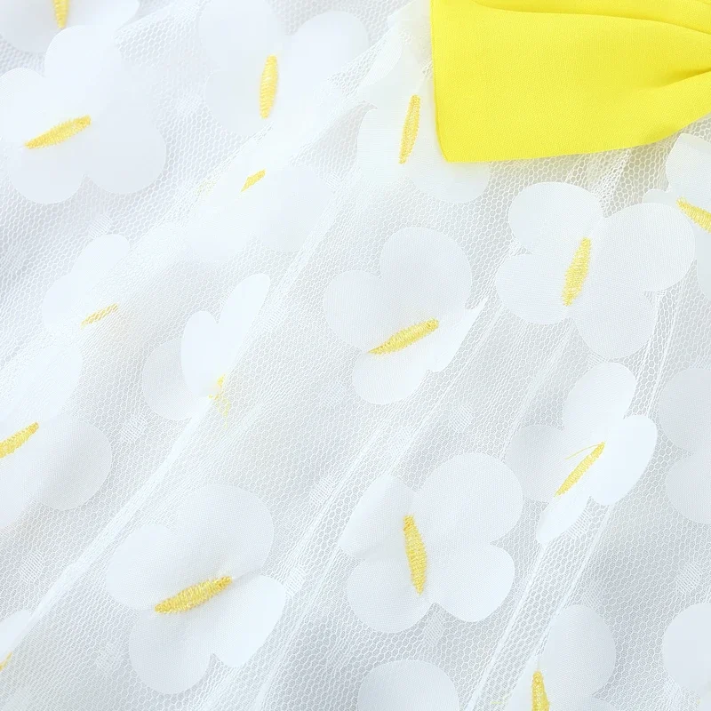 فستان شبكي للأطفال مع زخرفة القوس ، ثوب حفلة للفتيات ، ملابس أطفال ، خلع ملابس جديدة ، الصيف #4