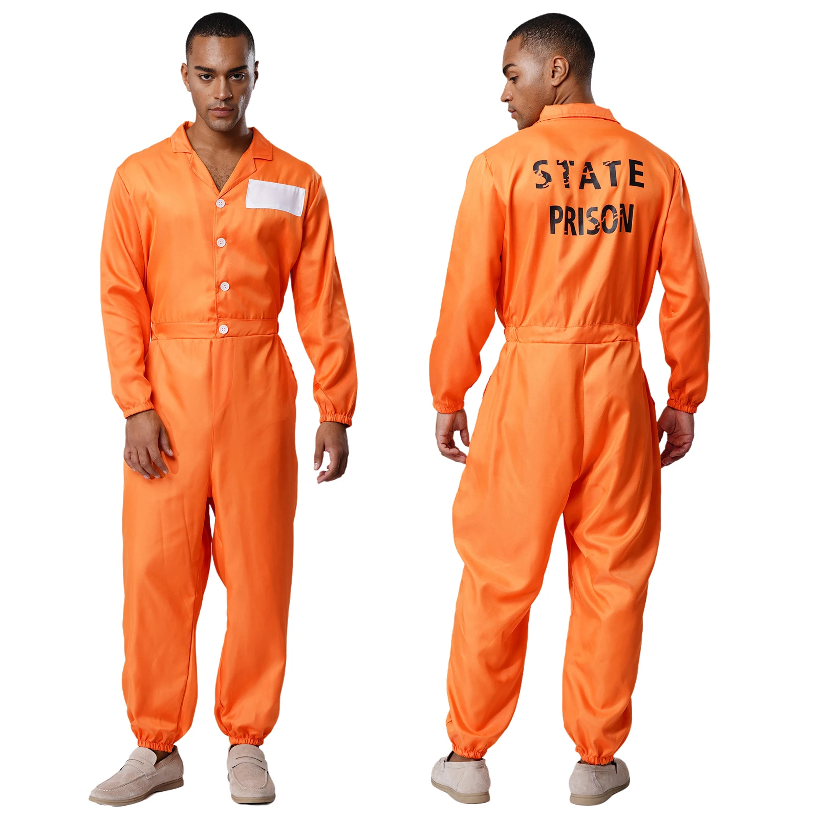 

Mens Womens Prisoner Cosplay Costume Halloween Orange Jailbird Inmate Jumpsuit One Piece Full Body Suit Prison Overalls Uniform