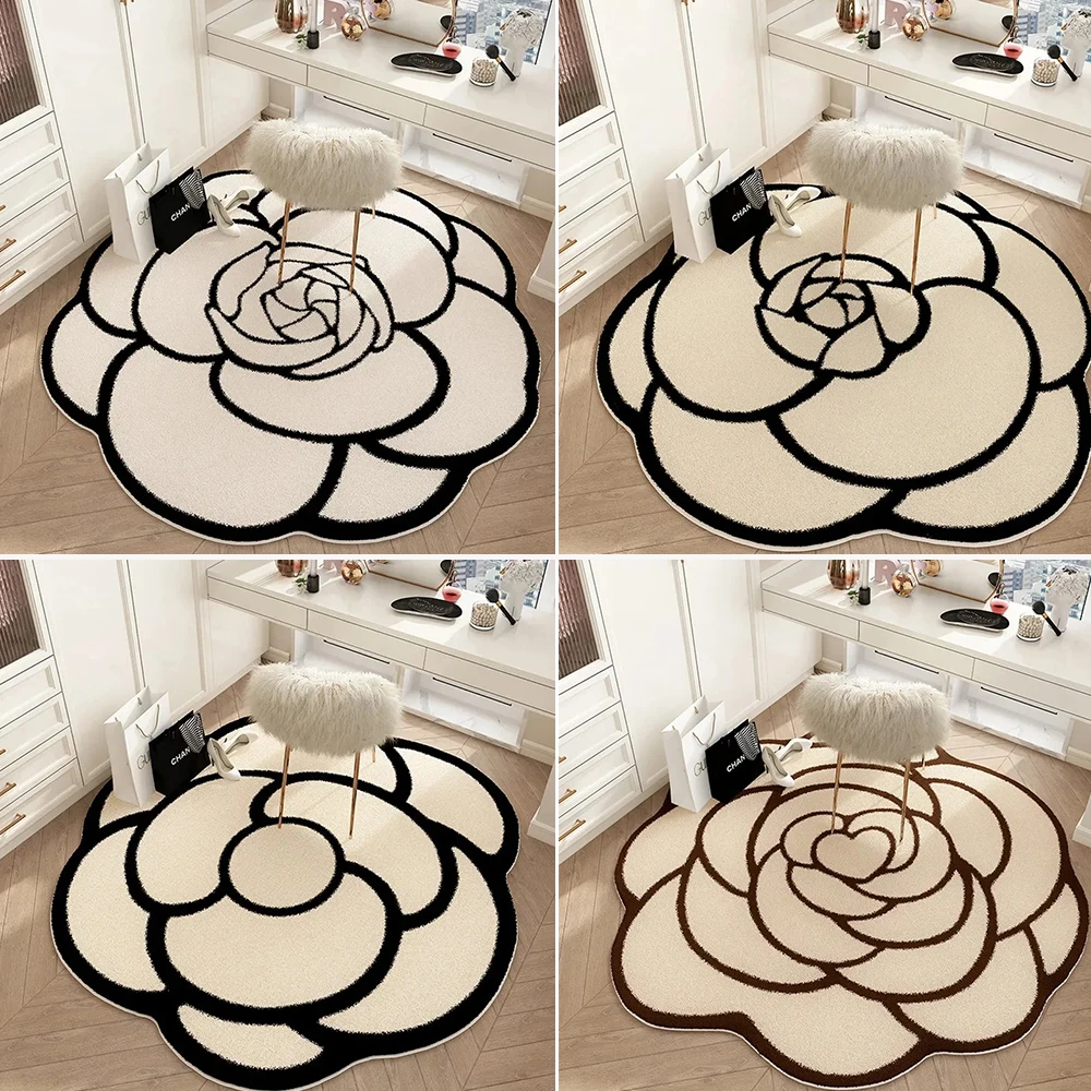 Vintage Camellia Carpet Faux Cashmere Shaped Living Room Sofa Coffee Table Floor Mat Bedroom Bedside Rugs  러그  سجادة اطفال