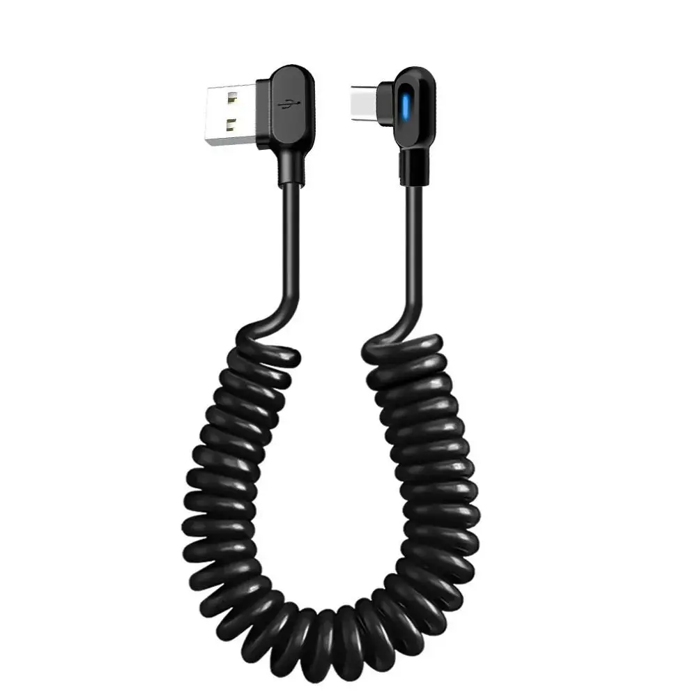 

PVC 6A Spring Data Cable Black Elbow USB C To Type C Fast Charging Cable Spring Fast Charging for Samsung Huawei Xiaomi