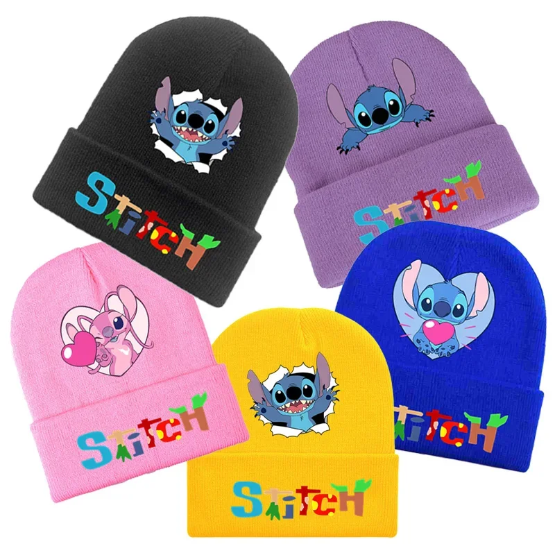 Disney Stitch chłopiec dziewczyna czapki z dzianiny Outdoor utrzymuj ciepło kreskówki rozciągliwe czapki jesienno-zimowa czapka dziecięca miękkie