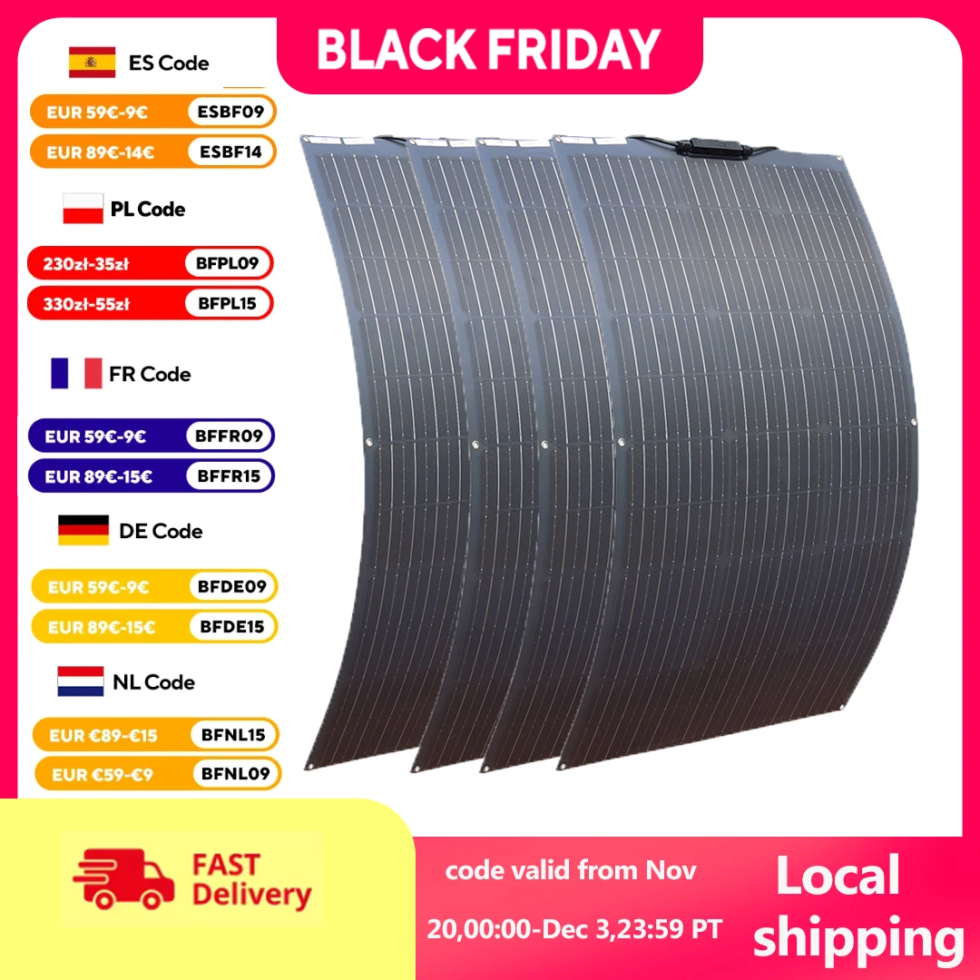 

Solar panels 100W 200W 300W 400W Solar Panel Kit or 18V Flexible Mono Photovoltaic Solar plate Power 12V 24V camping car