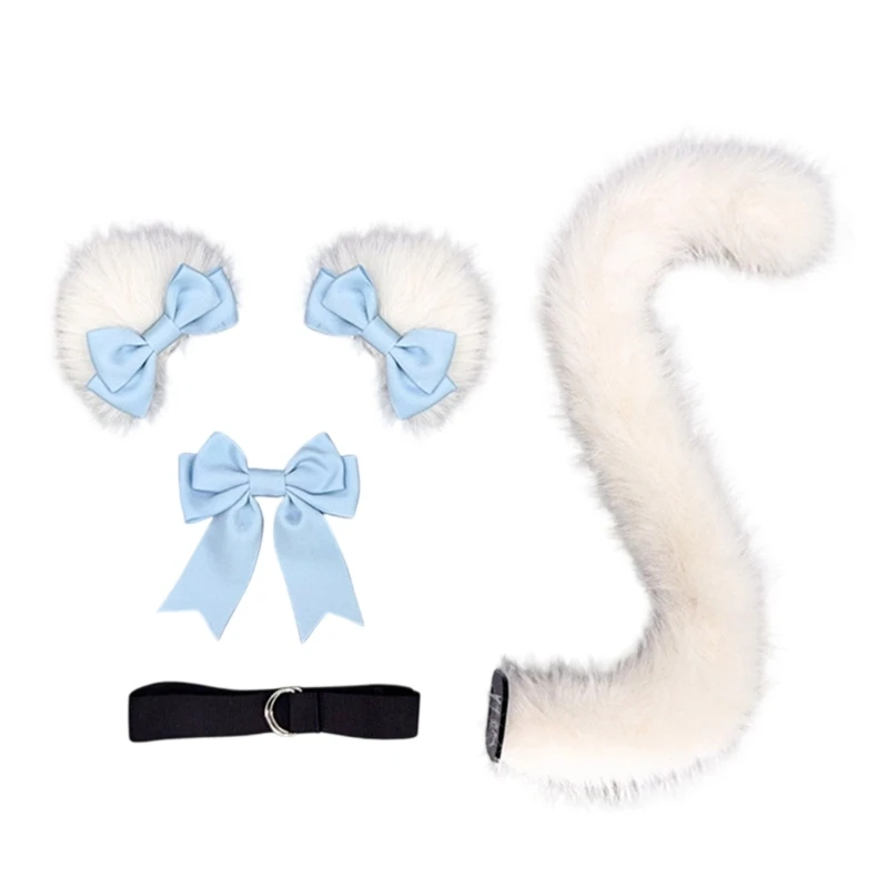 Furry Kitten Ears Halloween Animal Ears Tail Bowtie Catgirl Costume Accessories for Women Halloween Masquerade Role Play