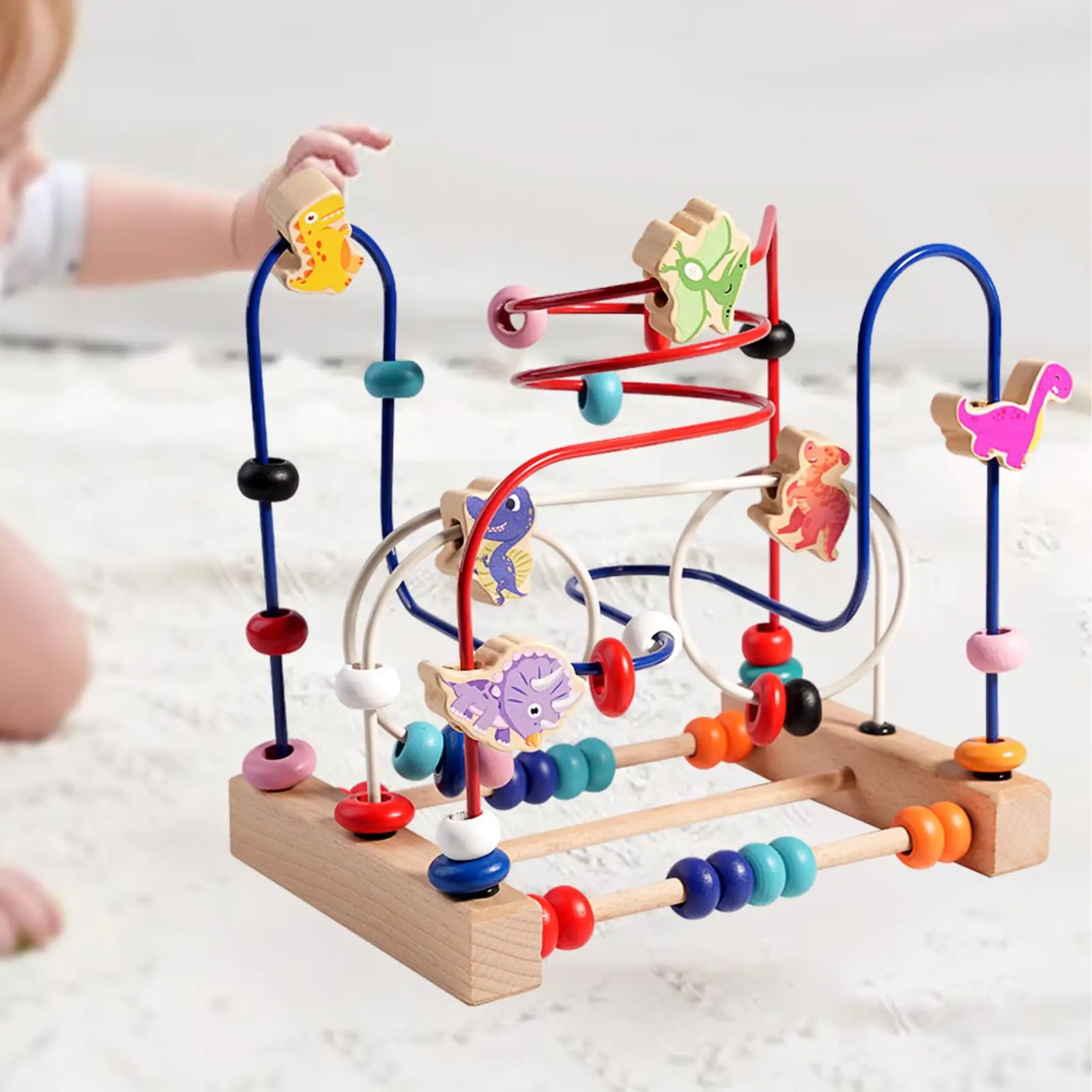 Wooden Bead Maze Toy Hand Eye Coordination Cognitive Abilities Colorful Roller Coaster Toy Wooden Bead Toy Ages 0-3 Years Babies