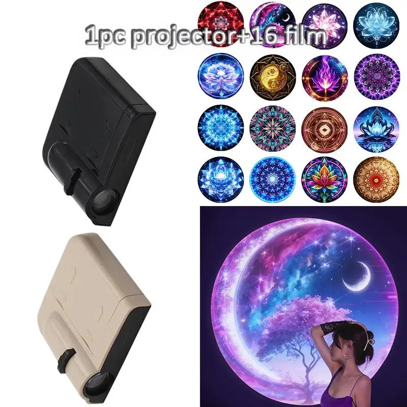 

16 Patterns Portable Decorative Lamp - Dreamy Moon Cherry Blossom Mandala Projection Lamp Birthday Atmosphere Projector Light