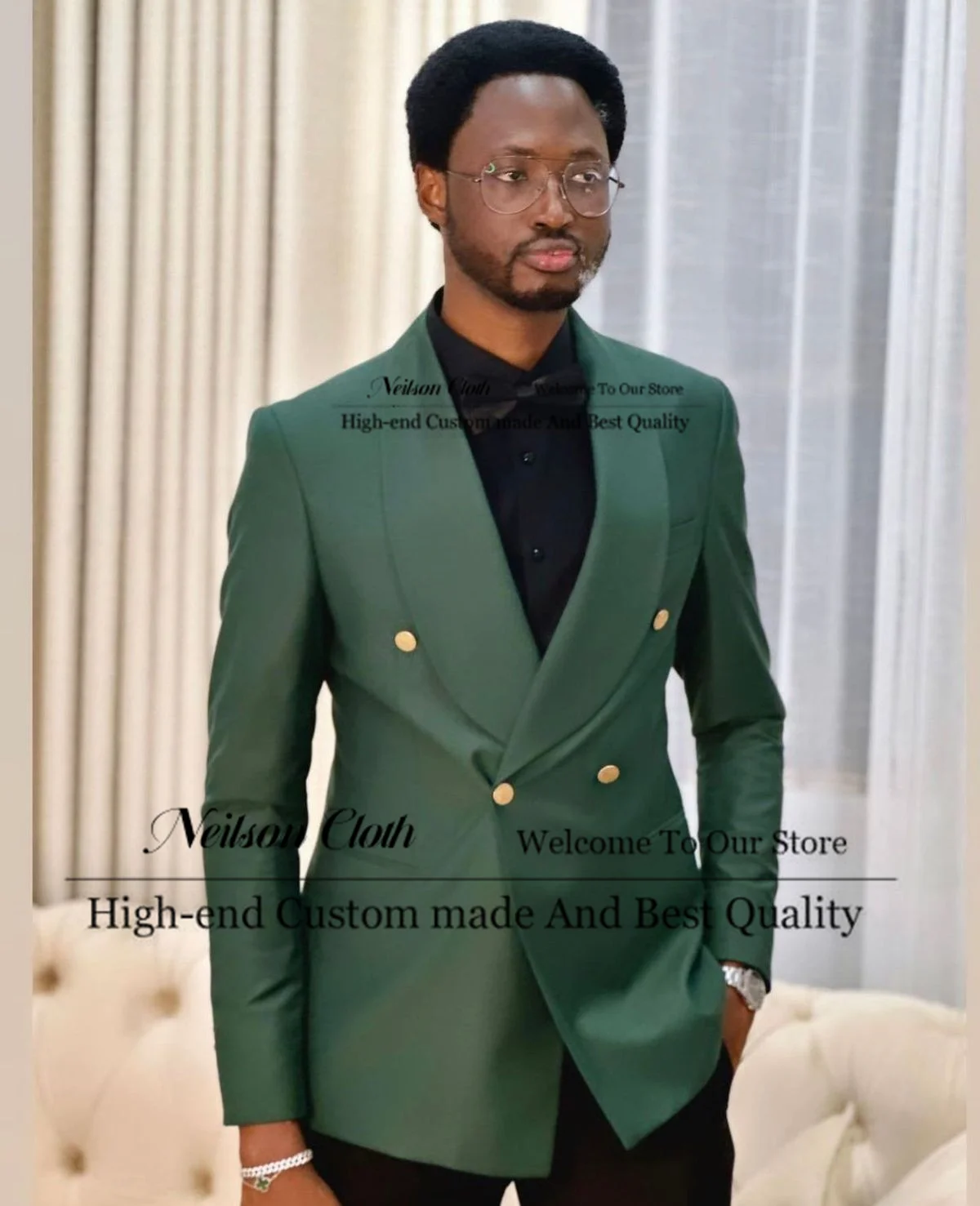 

Fashion Green Male Prom Blazers 2 Pieces Sets Groom Wedding Tuxedos Double Breasted Customized Shawl Lapel Terno Masculino