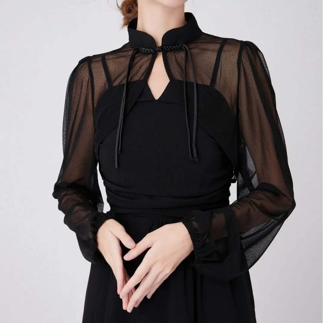 Chiffon Cover-Up Detachable Frog Closure Collar Beach Sun Protection Shawl Women's Oriental Decorative