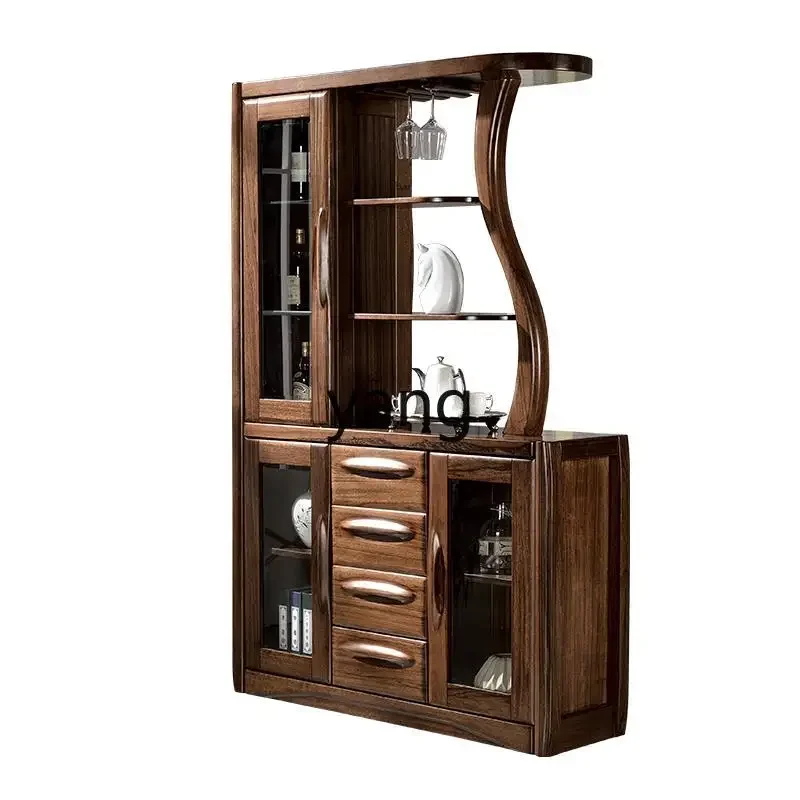 

Yjq black walnut partition cabinet solid wood foyer hall hall cabinet double-sided living room wall shoe cabinet