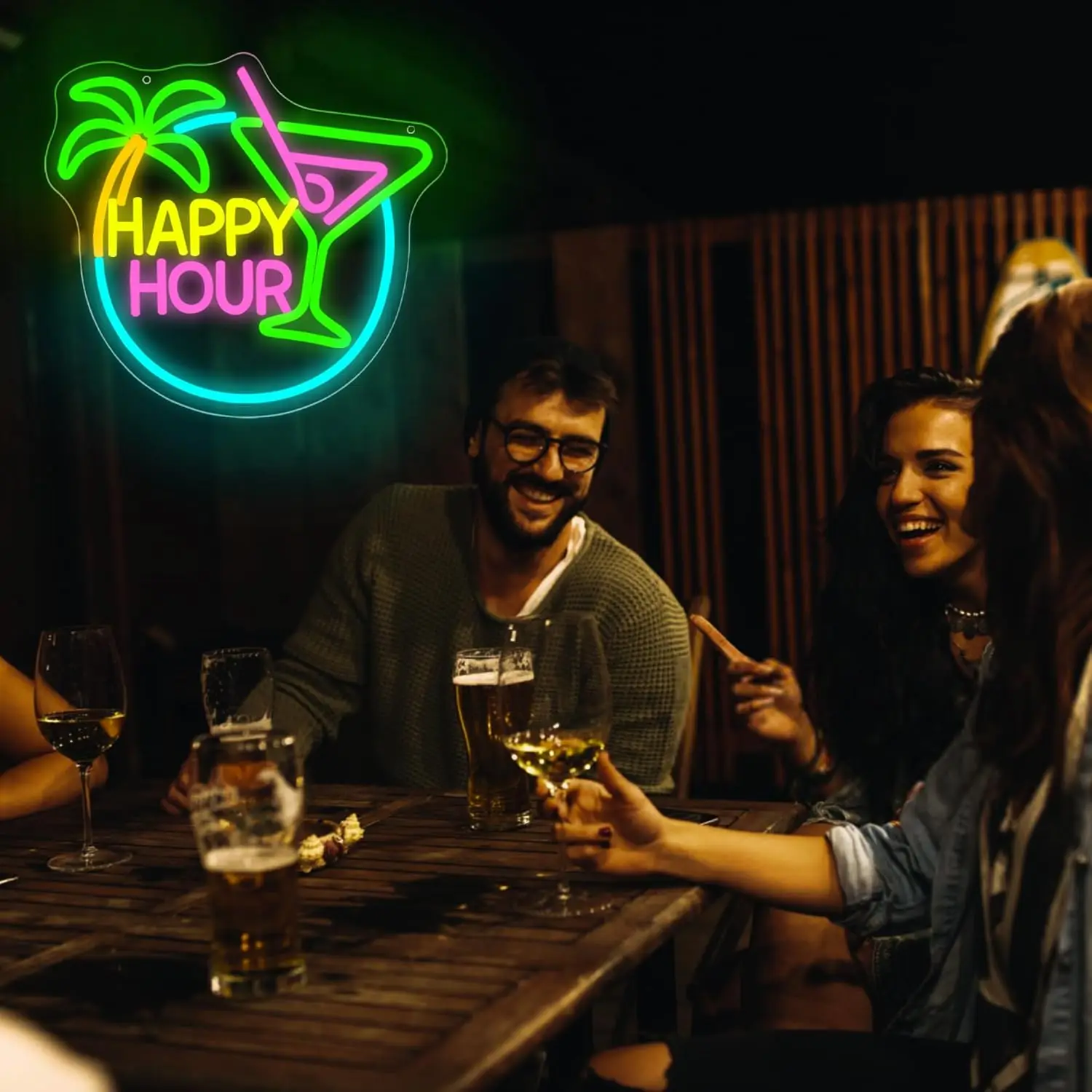 Happy Hour Neon Sign Dimmable Cocktail Neon Light Wall Decor for Man Cave Bedroom Bar Sign Home Beer Store Hotel Party Club Offi