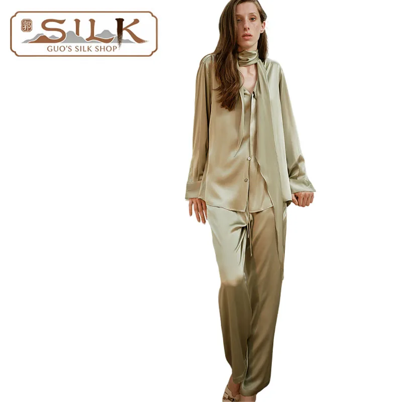 

Natural Silk Women's Suit Set Long-Sleeved Long-Pants 2-Piece Set Luxury Casual Clothing Comfortable, Soft Fine, Light Delicate