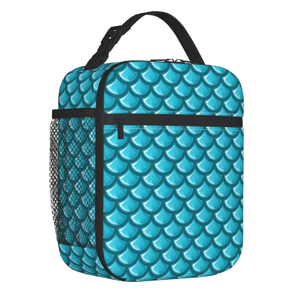 Custom Blue River Fish Scales Lunch Bag Women Thermal Cooler Insulated Lunch Boxes for Kids School