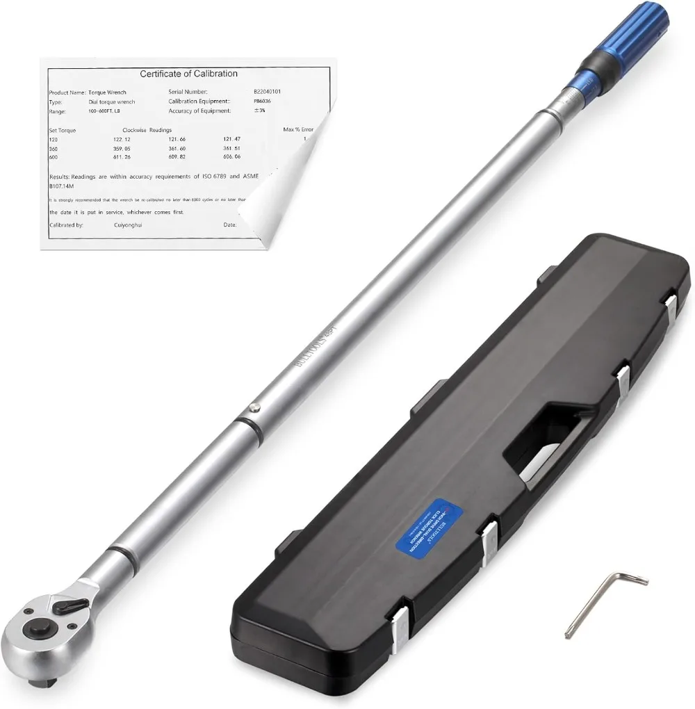 

3/4-Inch Drive Click Torque Wrench, 48-tooth High Accuracy Torque Wrench Set with A Hex Key 100-600ft.lb / 135-815Nm