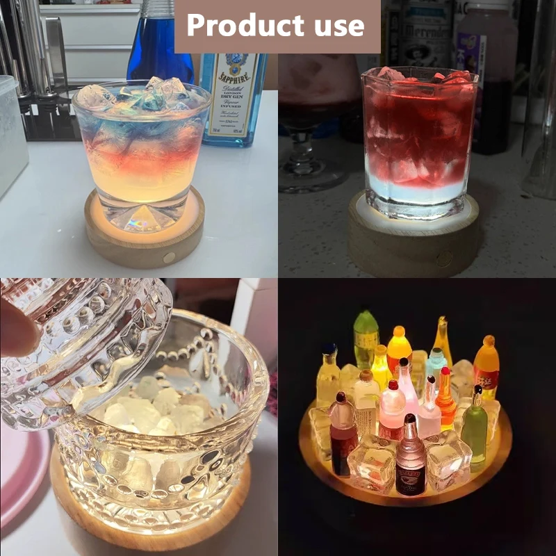 شحن لاسلكي خشب متين قاعدة مضيئة ضوء الليل اللمس LED كريستال زجاجة النبيذ خزان الأسماك كوستر قاعدة مصابيح مكتبية صغيرة