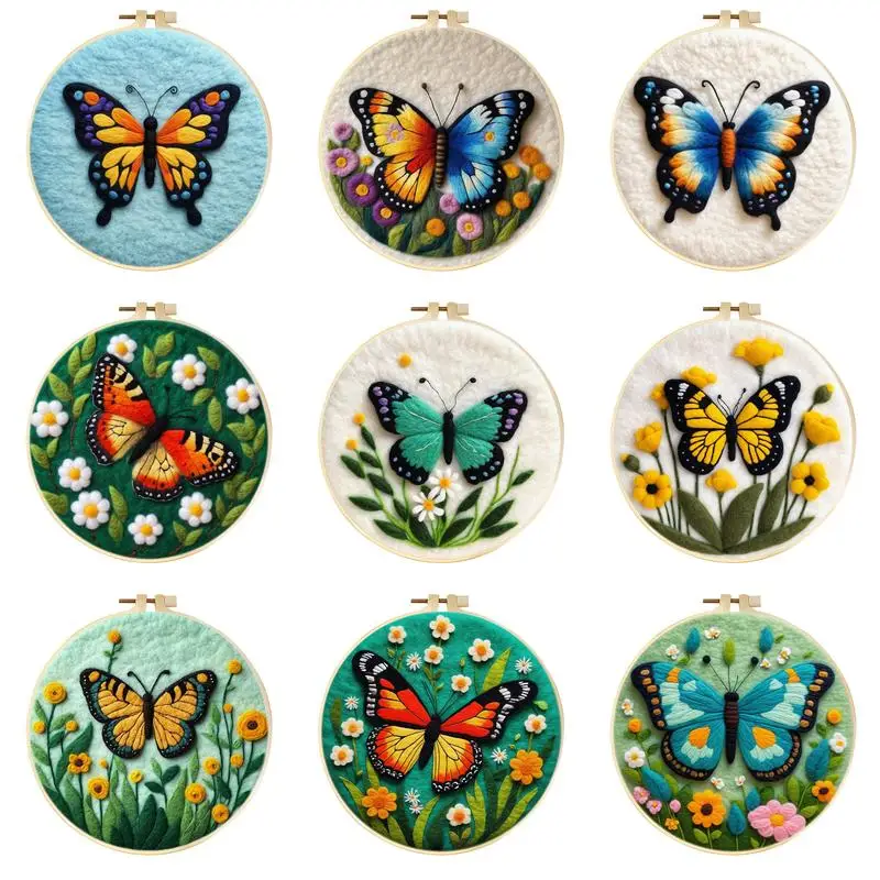 

SDOYUNO Wool Felt Package Beginners Painting Butterfly Felt Tool Instruction Included Stitch Diy Craft Kit Handicraft Felt Gifts