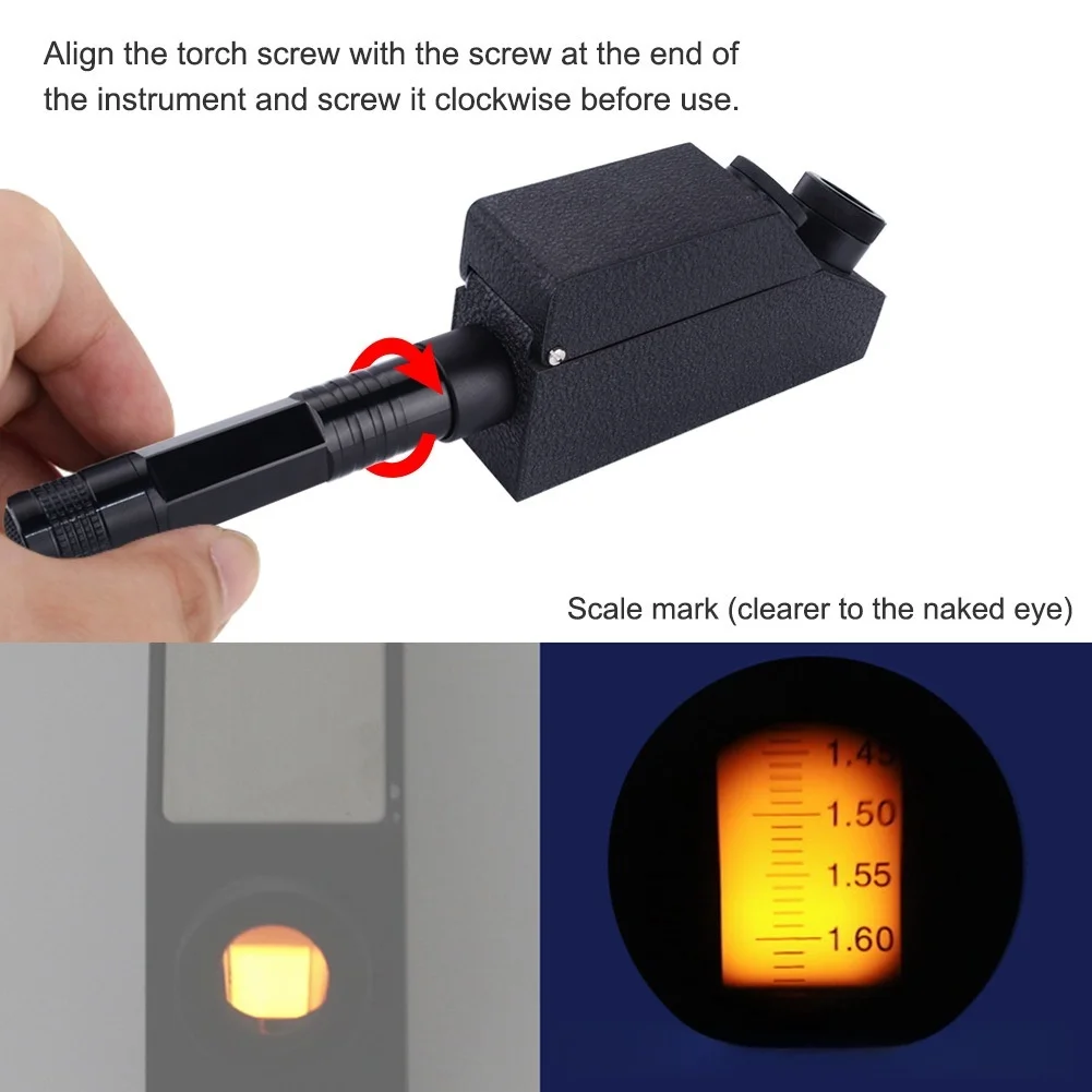 

Refractometer Tool for Determining Refractive Index of Gemstones and Crystals from 1.30 to 1.81 with Flashlight Support