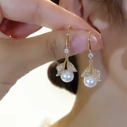 2023 New Fashion Trend Unique Design Exquisite Vintage Zircon Leaf Pearl Earrings Women Jewelry Wedding Party Gifts Wholesale