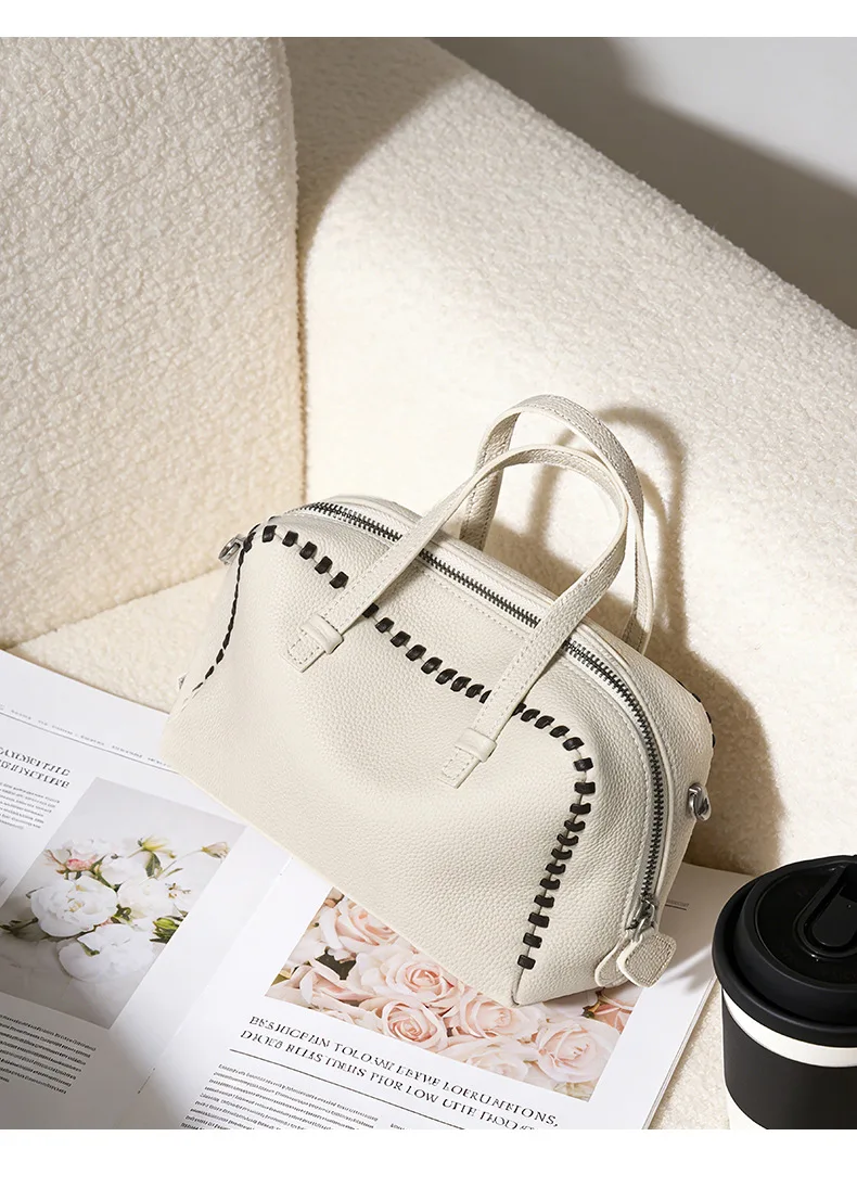 Damen Echtleder Schultertaschen 100% Crossbody Bucket Bag Weibliche Mode Einfarbige Designer Shopper Tote Marken-Trend Handtaschen Bolsas – Detail 2
