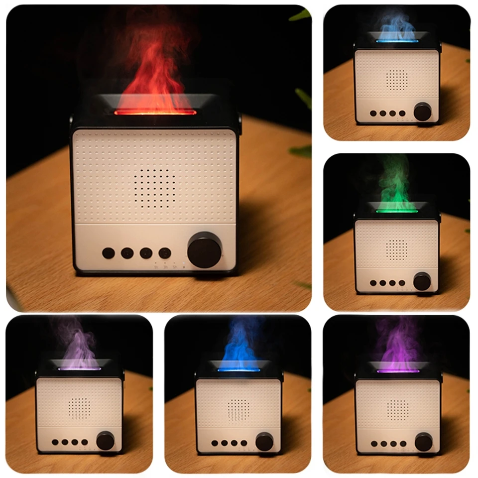 4 White Noise Aroma Essential Oil Diffuser Flame Lamp USB Charging Home Bluetooth Speaker Ultrasonic Aromatherapy Air Humidifier