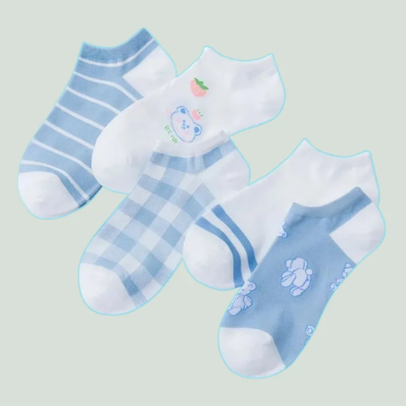 Meias de algodão de corte baixo infantil, meias curtas, finas, fofas, desenhos animados, invisíveis, esportes, mulheres, alta qualidade, 5 pares, 10 pares