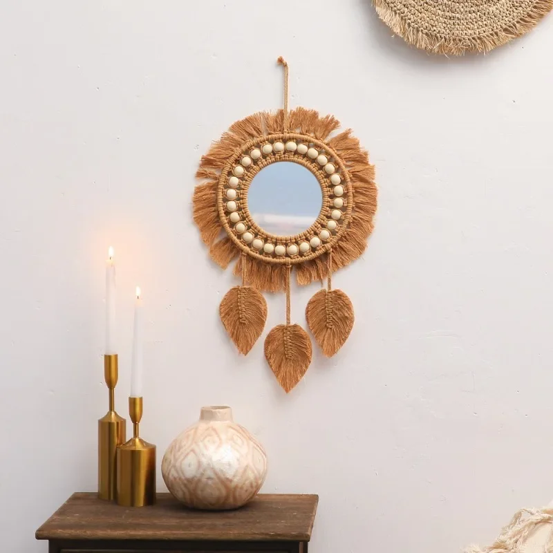 

Round Wall Mirrors Room Decor Handmade Macrame Decorative Hanging Mirror Living Room Bedroom Home Apartment Decoration