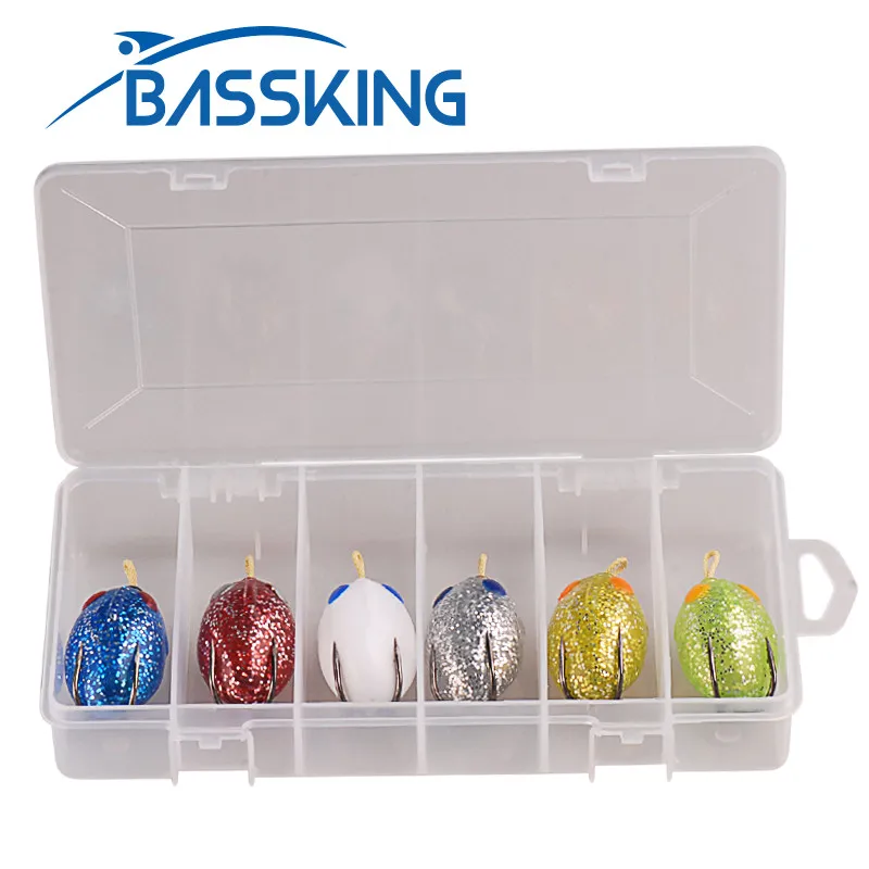 BASSKING 6Pcs Soft Frog Bait 50mm 12g Fishing Lure With Box Bass Snakehead Soft Lure Pesca Artificial Swimbait Fishing Wobbler