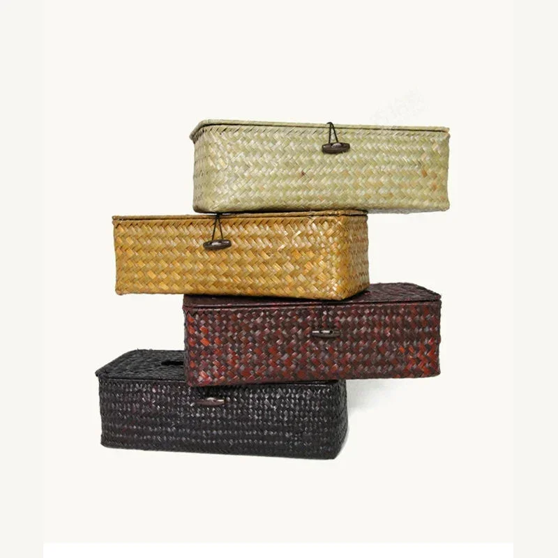 Rattan Tissue Box Cover Rectangular Napkin Case Woven Napkin Paper Container Home Car Napkins Holder Ofiice Home Organizer