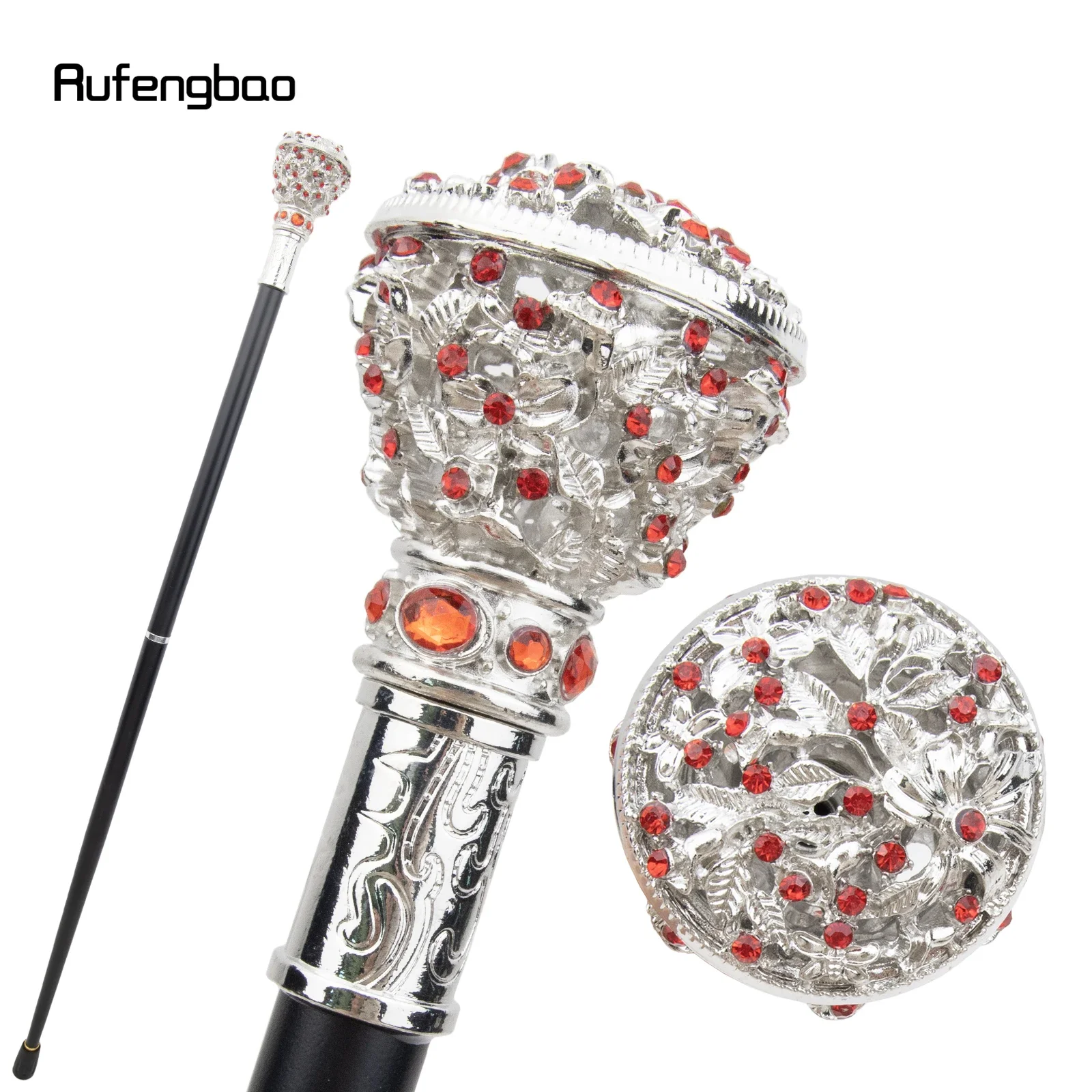

Red Artificial Diamond Flower White Walking Cane Fashion Decorative Walking Stick Gentleman Elegant Cosplay Cane Crosier 87cm