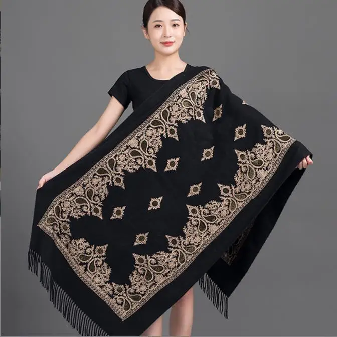 Fashion Shawl Cashmere Wrap Scarf Women Shawl Scarf Ethnic Style Warmth Luxury Warm Scarves Floral Women Embroidery Flower Shawl