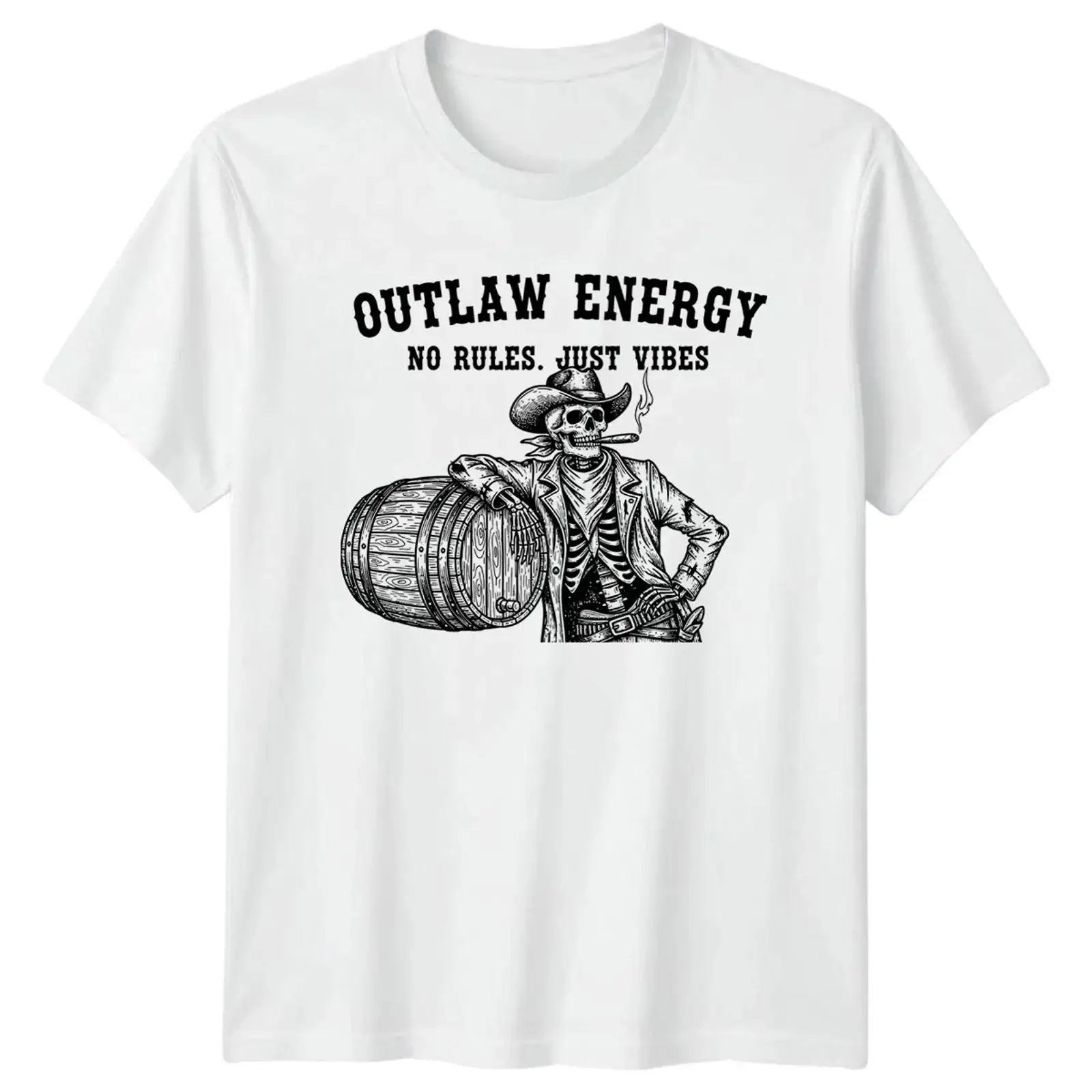 Outlaw Energy No Rules Just Mens T Shirt Skeleton Humor Western For Him vintage Washed Unisex graphic fashion designer clothes