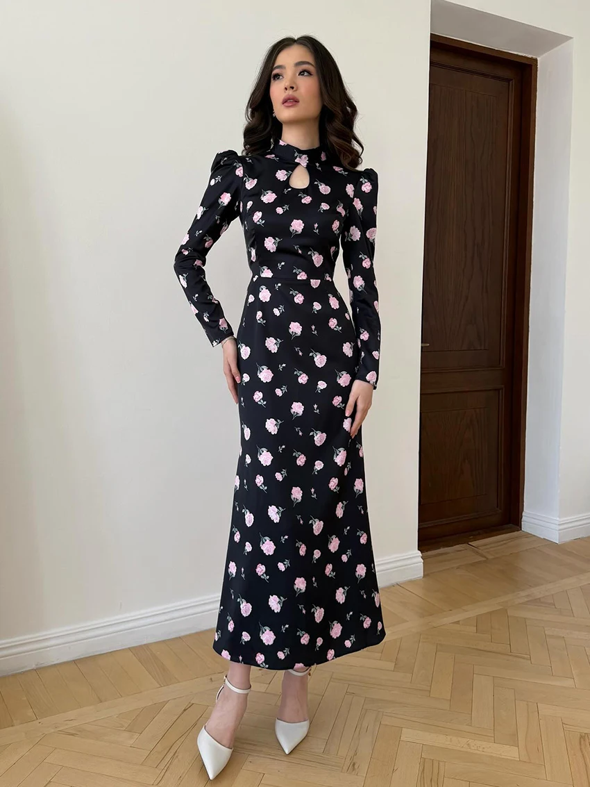 ثوب نوم نسائي من Marthaqiqi ملابس نوم بأكمام طويلة ملابس نوم مثيرة برقبة دائرية فستان بطول الكاحل مطبوع بيجامات نسائية شتوية #1