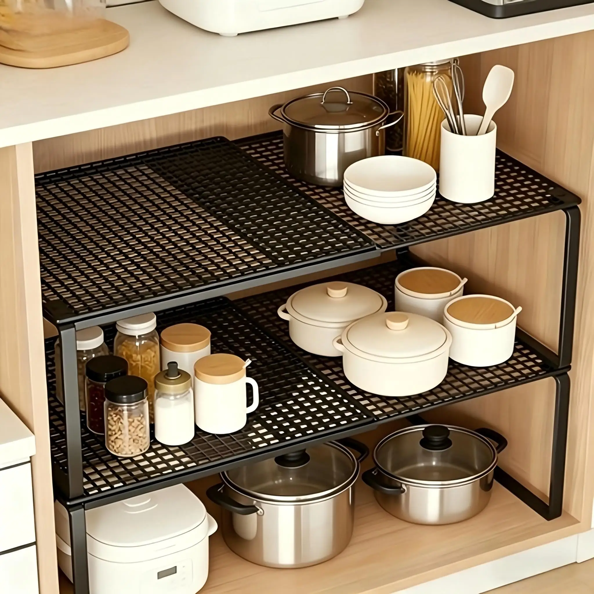 Telescopic Storage Rack Multi-Layer Stackable Telescopic Storage Rack, Vertical Space Storage ...