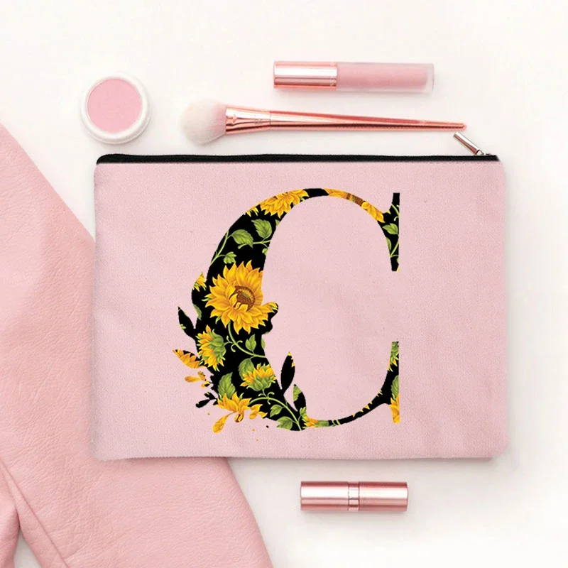 Zonnebloem Brief Print Vrouwen Make-Up Tas Stil Tijdens Studentendagen Beste Liefde Cadeau Voor Meisjes School Briefpapier Zakken Portemonnee