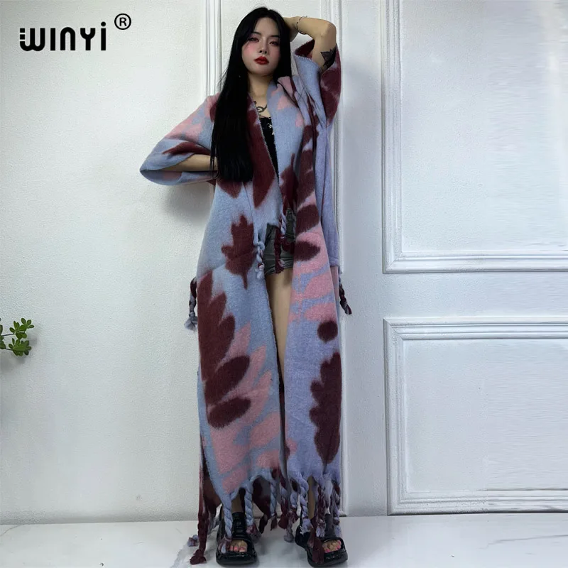 

2024 WINYI African winter cardigan dress for women new maxi OverCoat Thick Warm long down coat Middle East winter abaya kaftan