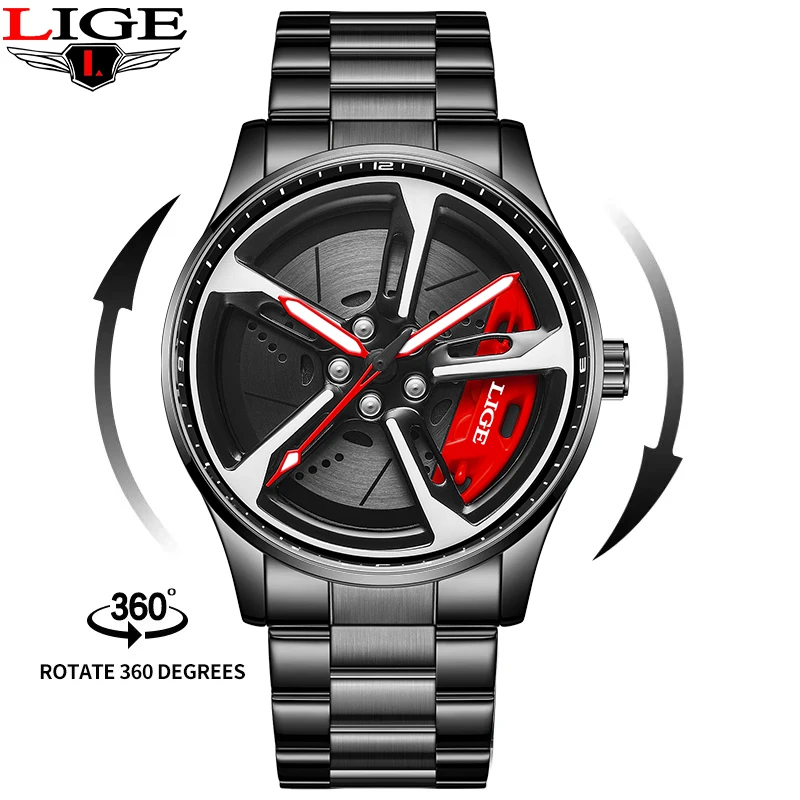 

Мужские кварцевые часы LIGE с уникальным дизайном, креативным вращающимся циферблатом, повседневные спортивные водонепроницаемые светящиеся простые часы с полым корпусом для мужчин