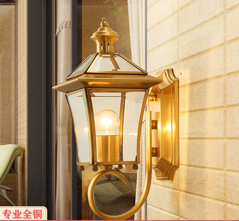 

European-Style Copper Outdoor Wall Lamp American Copper Lamps Aisle Corridor Garden Lamp Balcony Waterproof Wall Lamp Outdoor