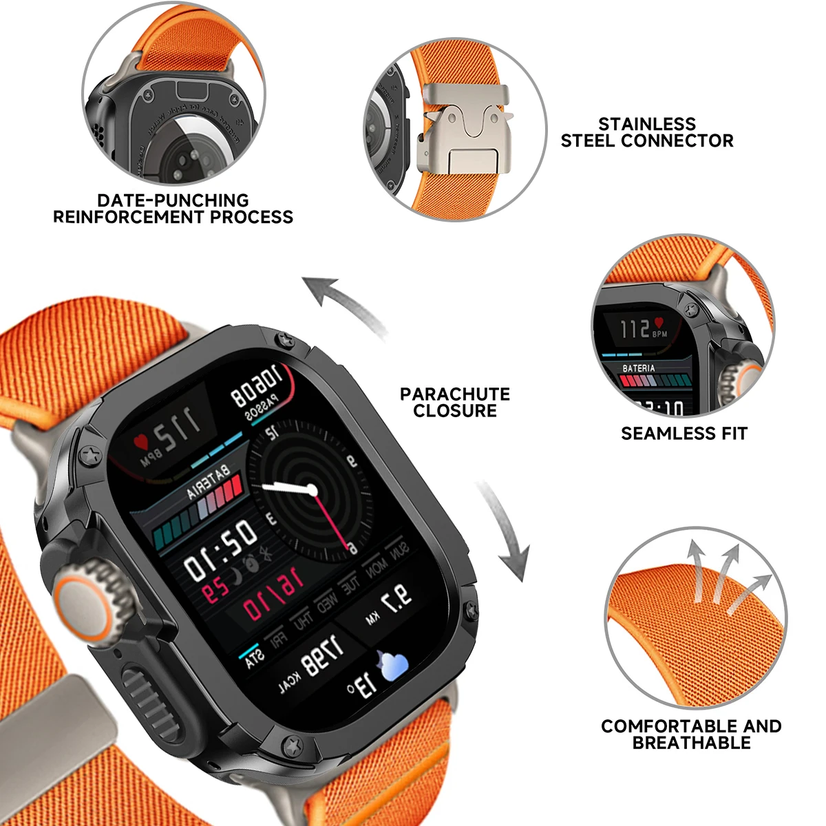 Funda + correa para Apple Watch Ultra Band 49mm 10 9 8 7 46mm 2 en 1 funda protectora de armadura pulsera de nailon para IWatch Series6 SE 5 4 3