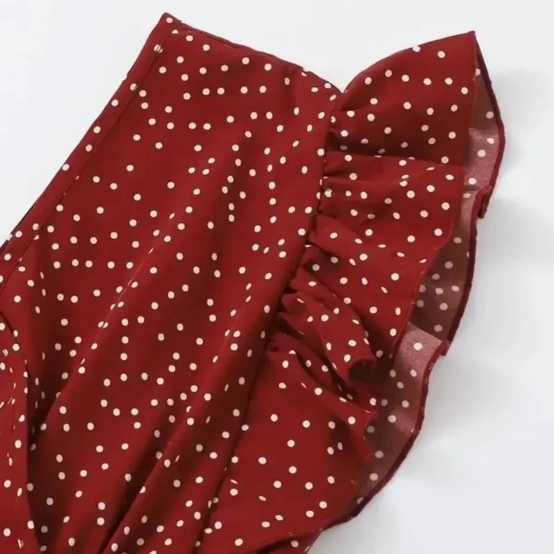 Polka Dot Printing Chiffon Lace Up V-Neck Sexy Chic Flying Sleeve Women's Blouse Shirt Korean Fashion Female Clothing Tops 2025