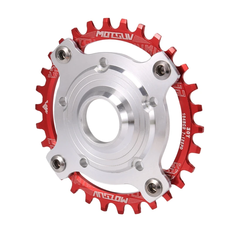 Liga de alumínio bicicleta pedaleiro, 104BCD E-Bike Chainring e adaptador para Tongsheng TSDZ, Mid Drive Motor, 30T, vermelho