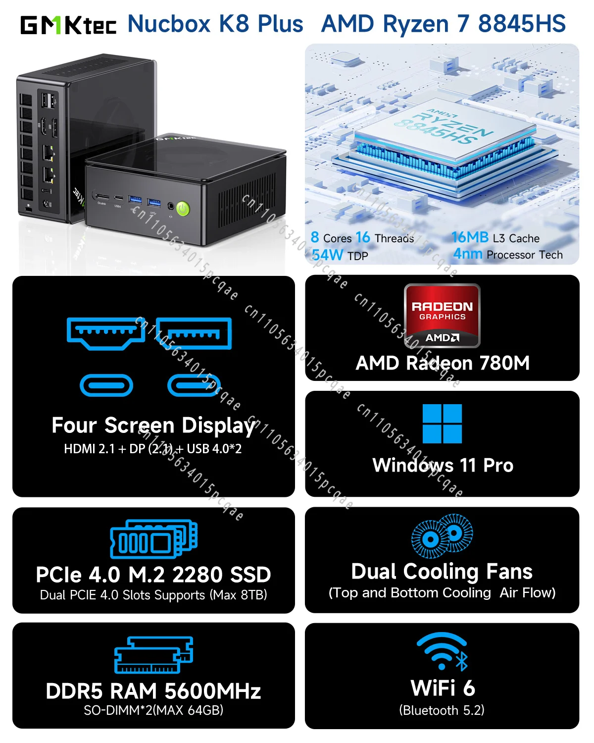 K8 Plus AMD R7 8845HS Gaming Mini PC 8-core 16-thread 32GB DDR5 1TB SSD Work Computer PC Mini Computer PC Gamin - view 3