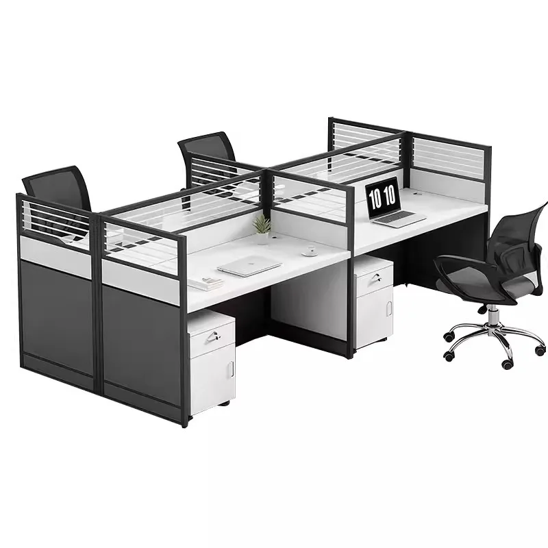 

Office Desk Employee Workstation Set with Partition Screen for Office Staff Tables Dual or Quad Seating Cubicles