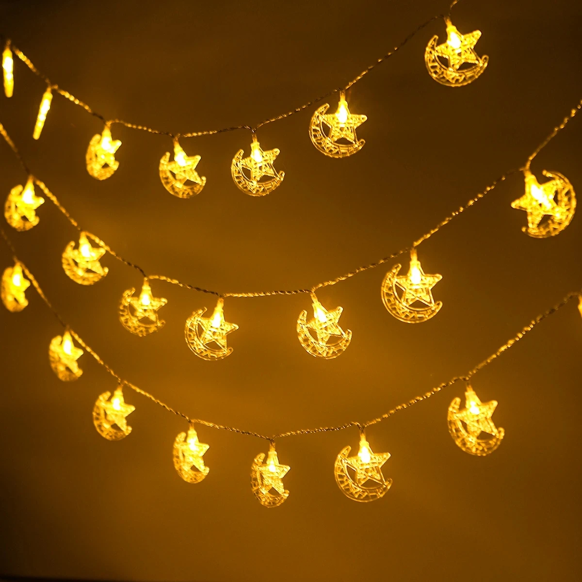 Eid Mubarak Moon Star Led String Lights Ramadan Decoraion for Home 2024 Ramada Kareem Muslim Islam Al Adha Party Supplies