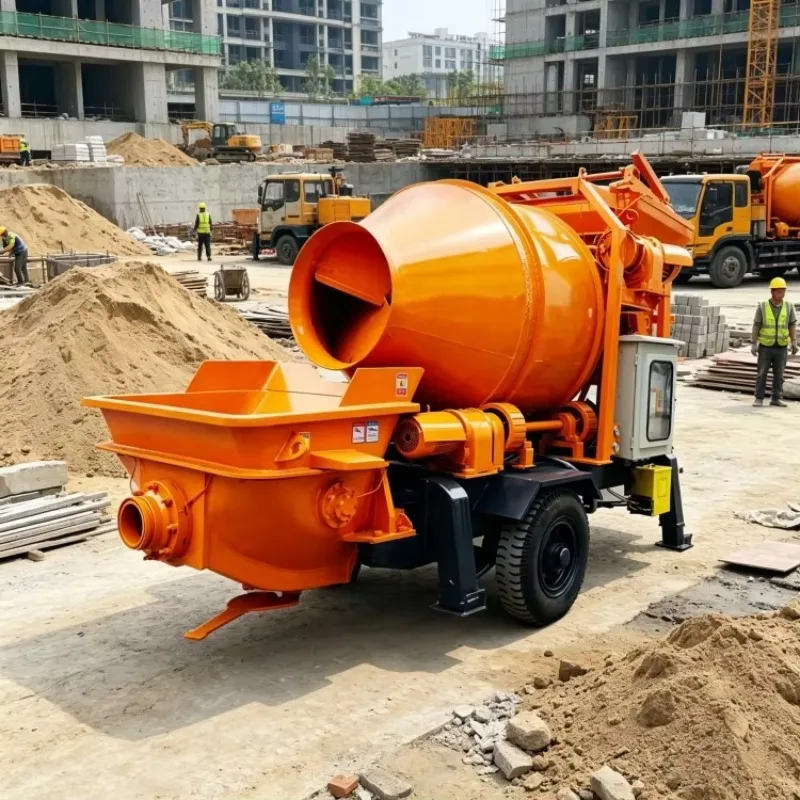 Customized Concrete Mixer With Pump Truck Ready Mix Concrete Pump Diesel Portable Trailer Concrete Mixer With Pump For House Bui