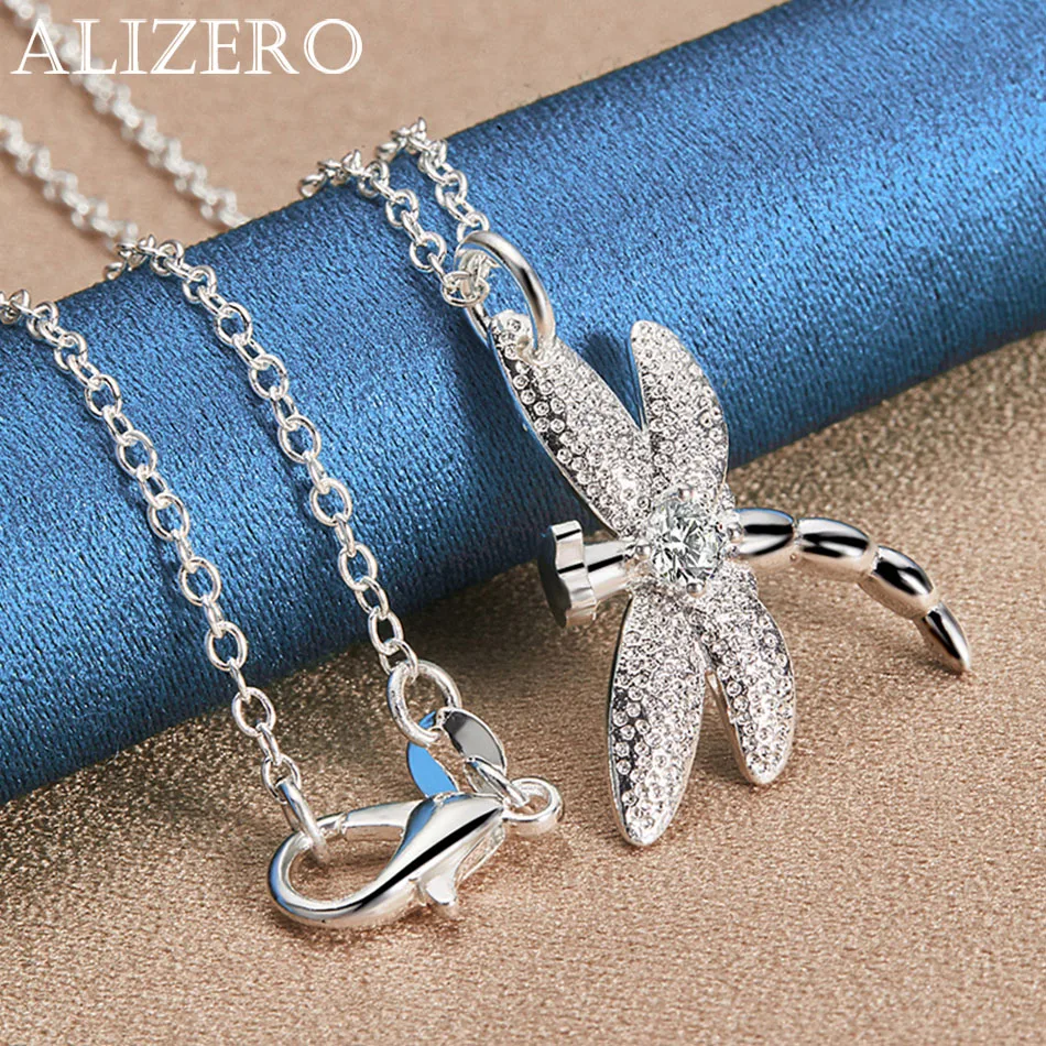 

ALIZERO 925 Sterling Silver AAA Zircon Dragonfly Pendant Necklace 16-30 inch Chain Wedding Party Gift Men Women Fashion Jewelry